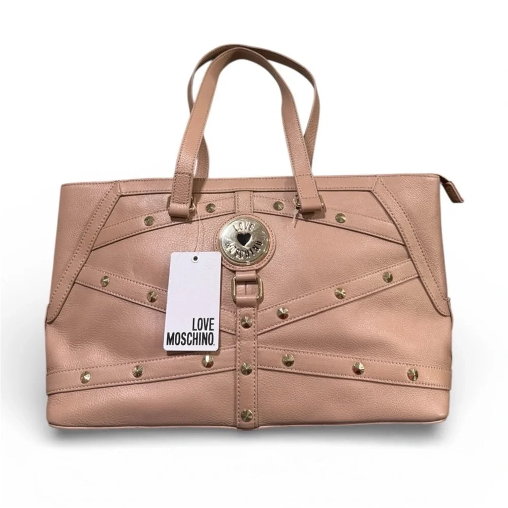 Love Moschino Blush Leather Studded Tote w/ Heart Logo & Dust Bag